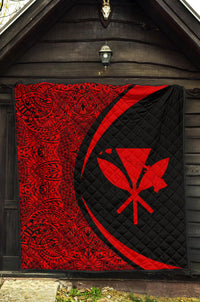 Hawaii Kanaka Polynesian Black And Red Premium Quilt - Circle Style - Polynesian Pride