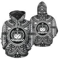 Samoa ll Over Hoodie Samoa Coat of rms Polynesian White Black - Polynesian Pride