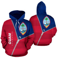 Guam Hoodie Guam Flag With Curve Zipper Style Unisex Red Mix Blue Color - Polynesian Pride