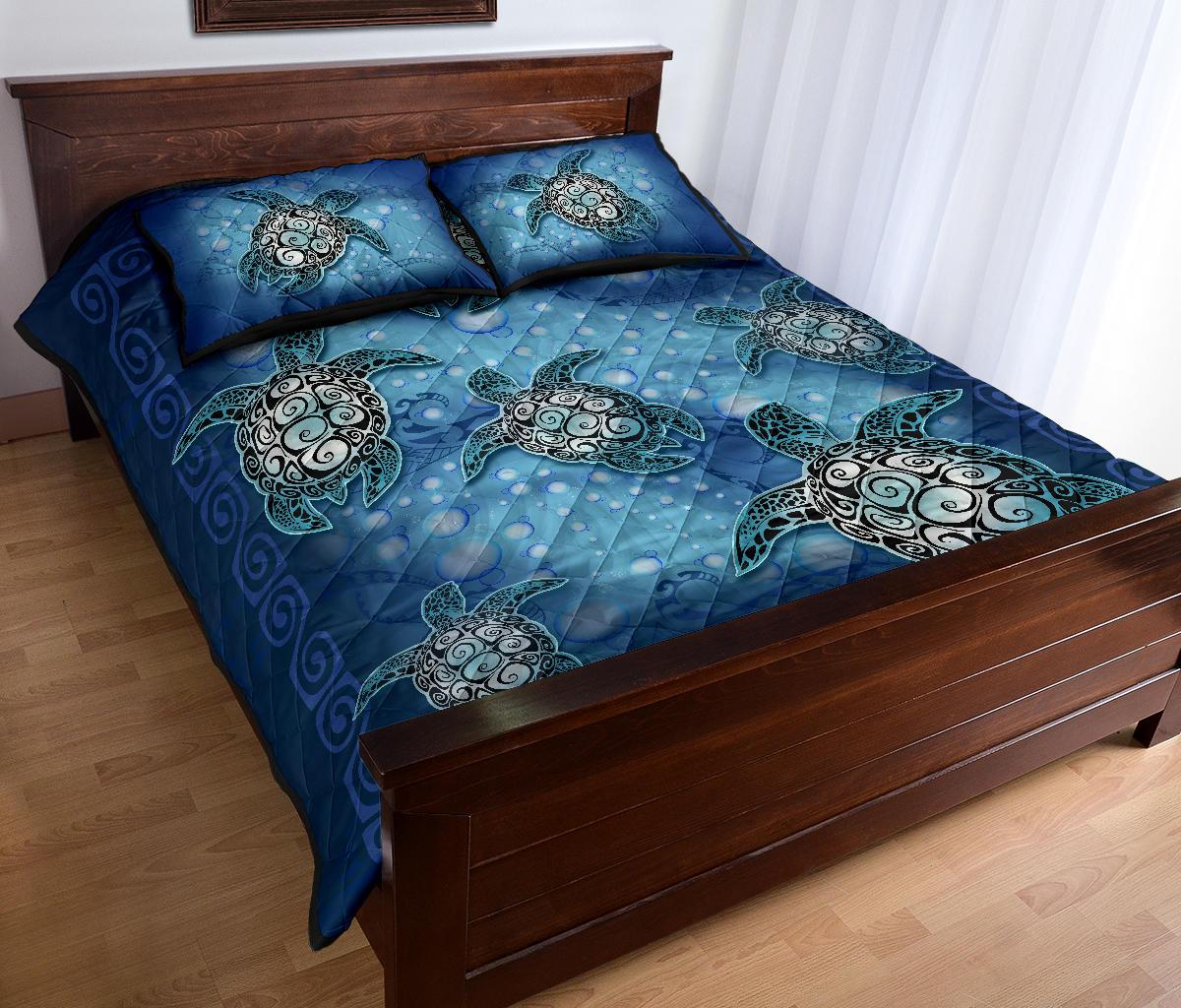 Turtle Quilt Bed Set - Light Sea - Polynesian Pride