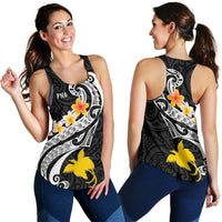 Papua New Guinea Women's Racerback Tank - PNG Seal Polynesian Patterns Plumeria (Black) - Polynesian Pride