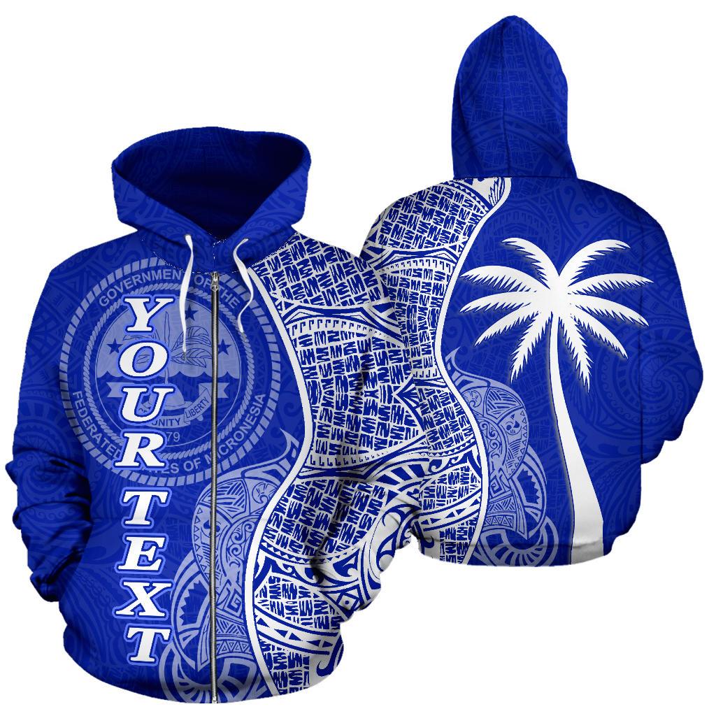 Federated States of Micronesia Polynesian Custom Zip up Hoodie Coconut Blue Unisex Blue - Polynesian Pride