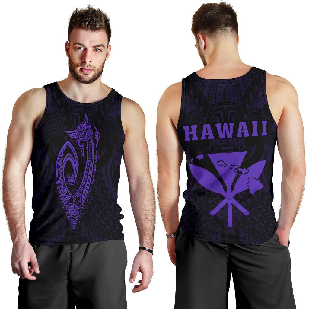 Hawaii Kakau Makau Fish Hook Kanaka Map Men's Tank Top Polynesian - Purple Purple - Polynesian Pride