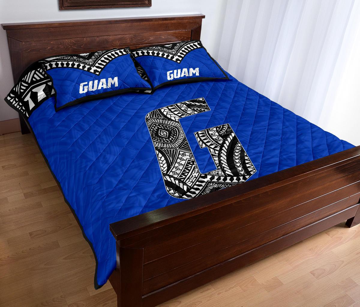 Guam Quilt Bed Set - Guam Polynesian Tattoo Blue Version - Polynesian Pride