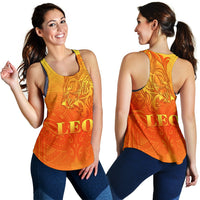 Sun In Leo Zodiac Women Racerback Tank Polynesian Tattoo Simple - Orange - Polynesian Pride