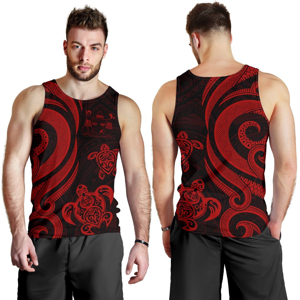 Fiji Polynesian Men Tank Top - Red Tentacle Turtle Crest Red - Polynesian Pride