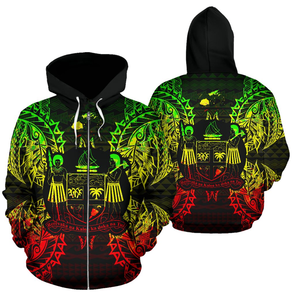 Fiji Polynesian All Over Zip up Hoodie Map Reggae Unisex Reggae - Polynesian Pride