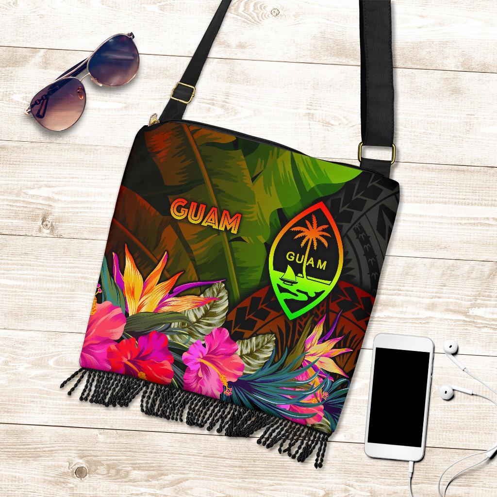 Guam Polynesian Crossbody Boho Handbag - Hibiscus and Banana Leaves One Style One Size Reggae - Polynesian Pride