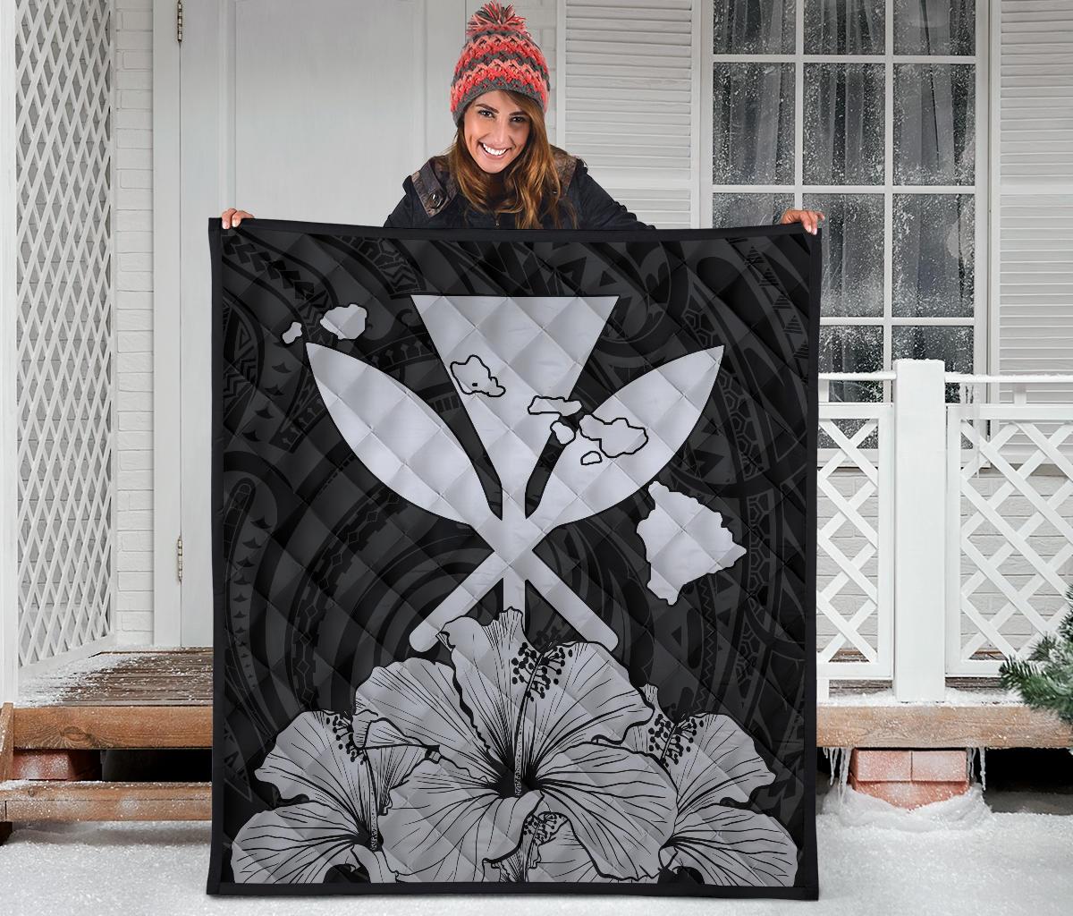 Hawaiian Kanaka Premium Quilt Hibiscus Polynesian Love Gray - Polynesian Pride