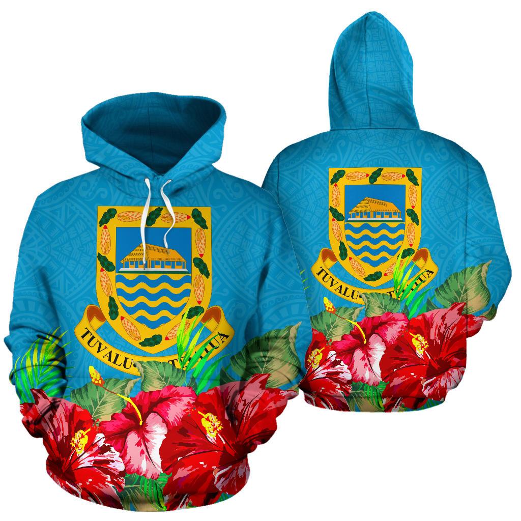 Tuvalu Polynesian Hoodie Flag Hibiscus Unisex Blue - Polynesian Pride