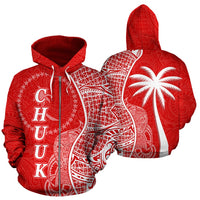 Chuuk Polynesian Zip up Hoodie Coconut Tree Red and White Unisex Red - Polynesian Pride