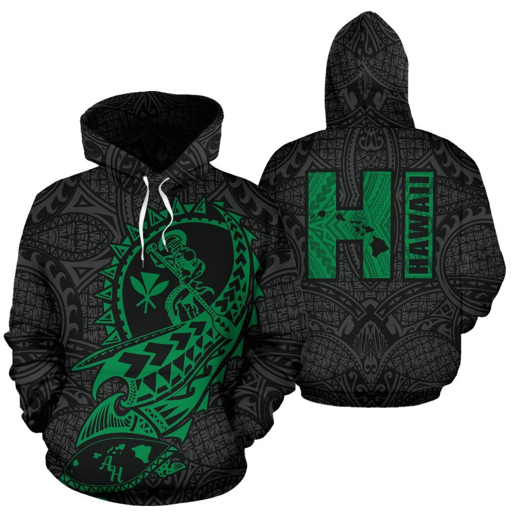 Polynesian Suffer Kanaka Warrior Hawaii Hoodie Green Unisex Green - Polynesian Pride