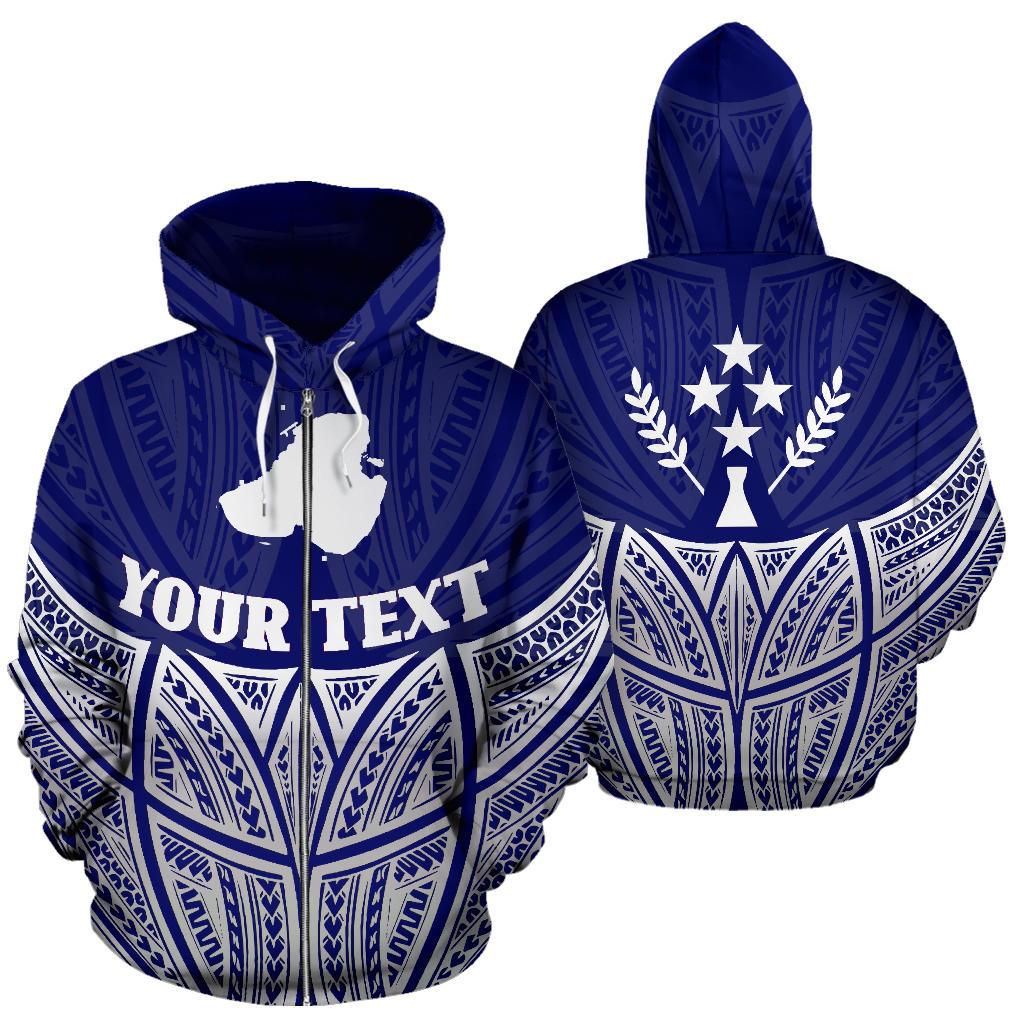 Kosrae Polynesian Custom Zip up Hoodie Blue Pride Map and Seal Unisex Blue - Polynesian Pride