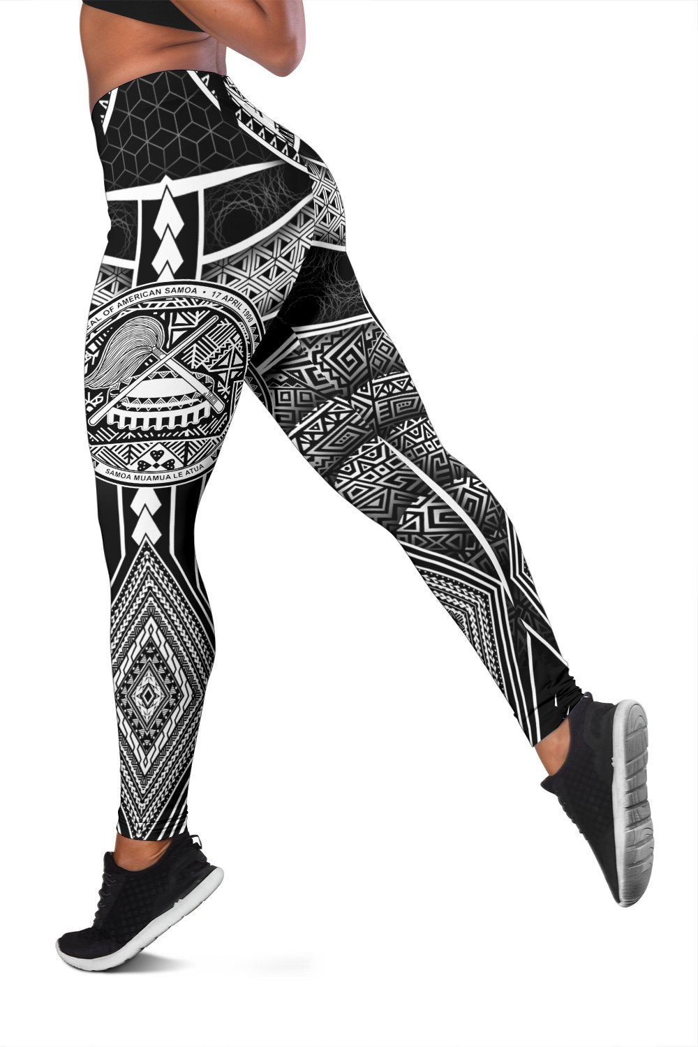 Polynesian Leggings - American Samoa Coat Of Arm With Poly Patterns - Polynesian Pride