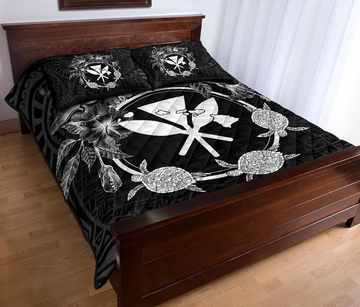 Hawaii Kanaka Turtle Hibiscus Polynesian Quilt Bed Set - Anthea Style White - Polynesian Pride