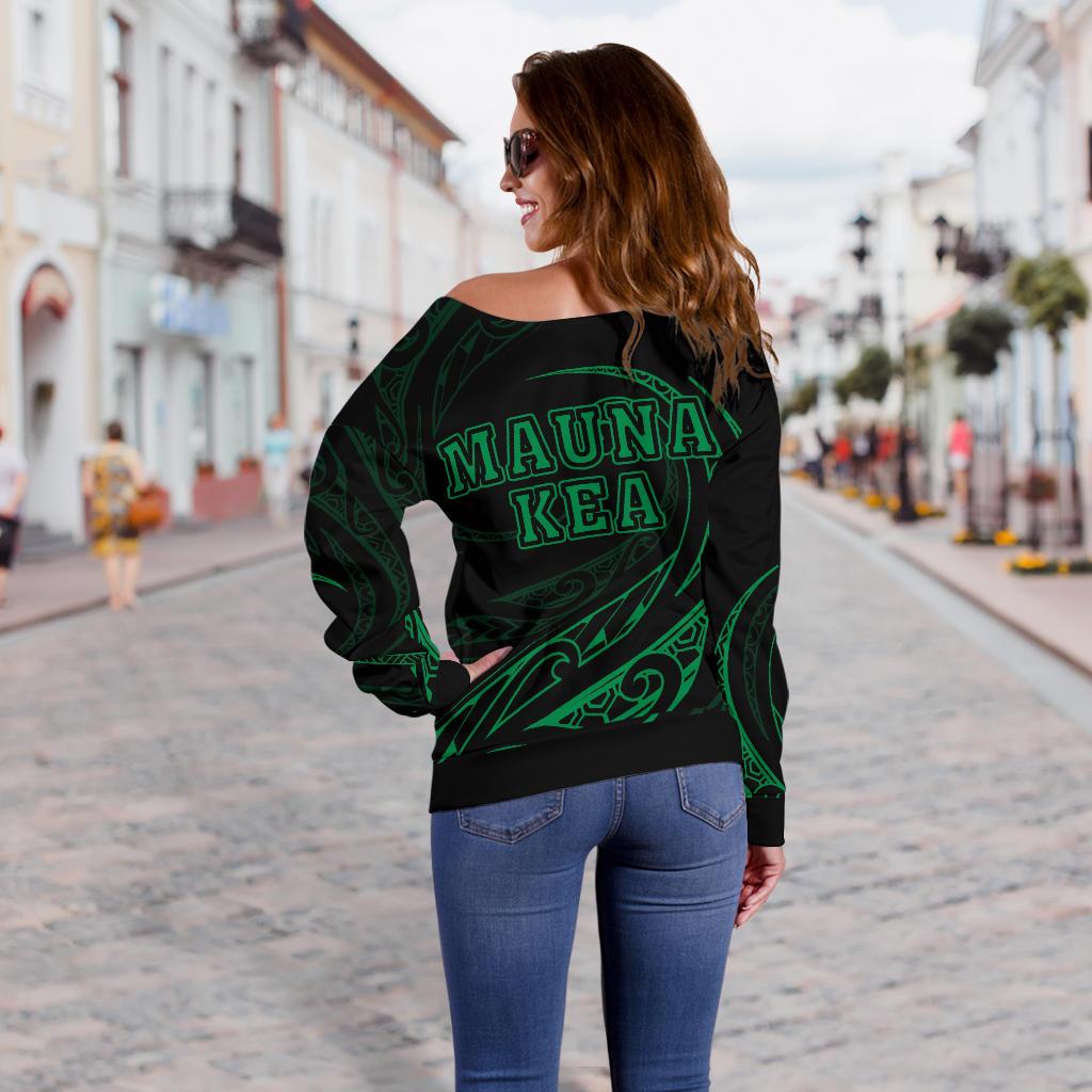 Hawaiian Mauna Kea Polynesian Women's Off Shoulder Sweater - Green - Frida Style - Polynesian Pride