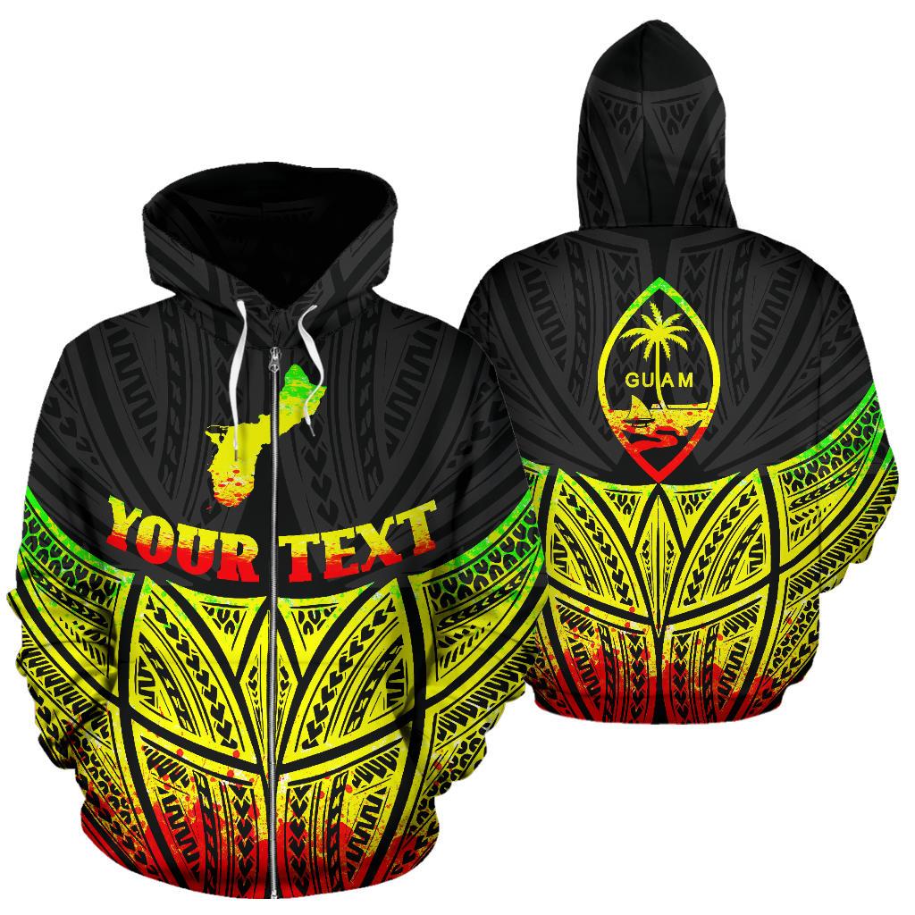 Guam Polynesian Custom Zip up Hoodie Reggae Pride Map and Seal Unisex Reggae - Polynesian Pride