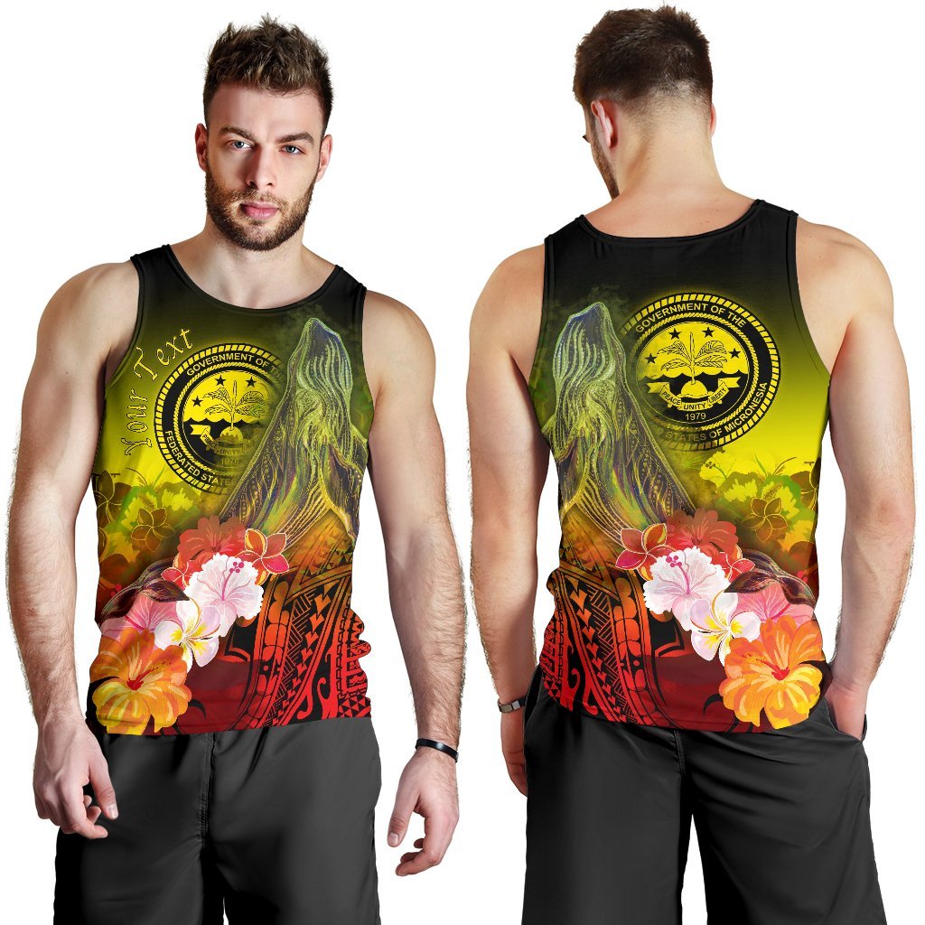 Federated States of Micronesia Custom Personalised Men's Tank Top - Humpback Whale with Tropical Flowers (Yellow) - Polynesian Pride