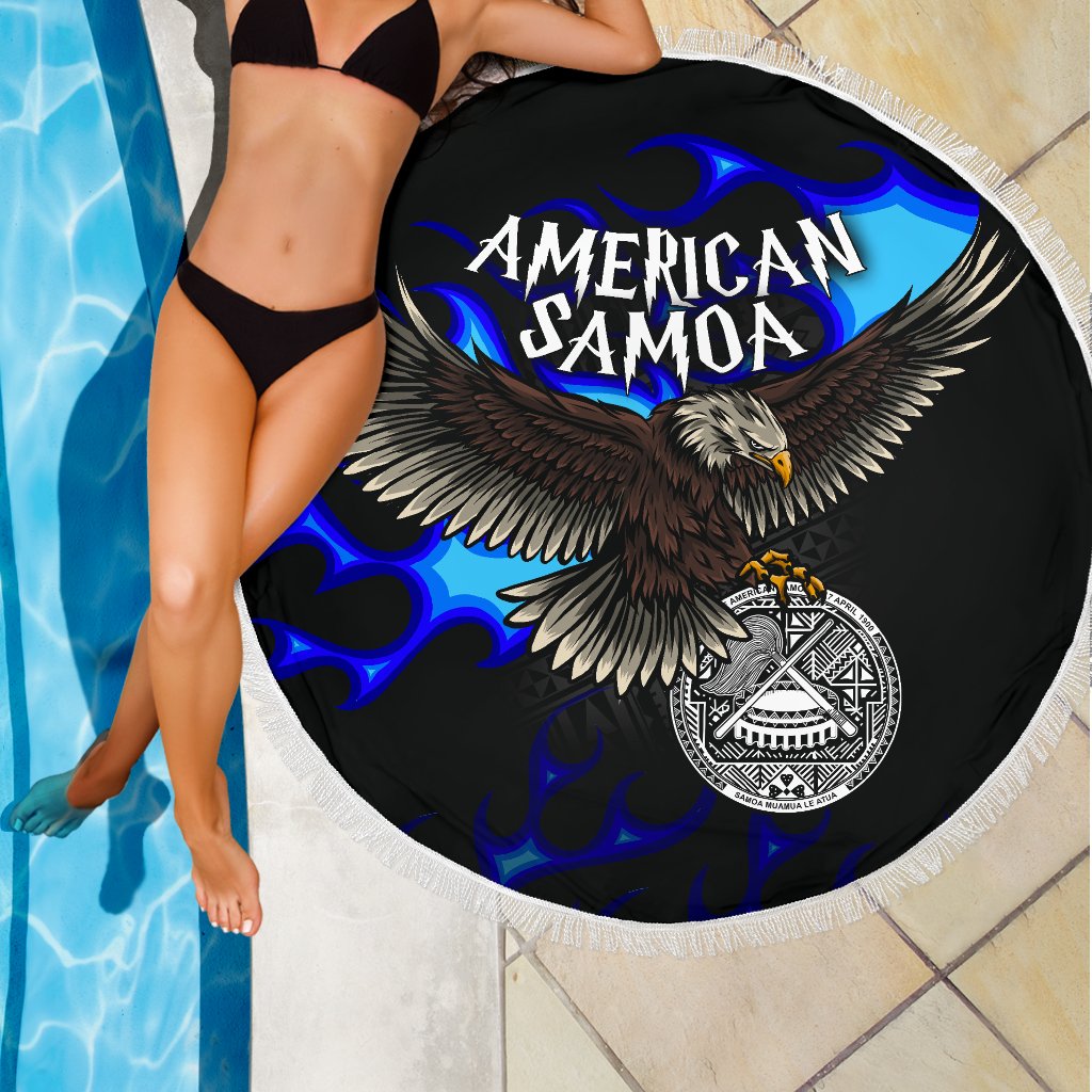 American Samoa Polynesian Beach Blanket - Eagle With Flame Blue - Polynesian Pride