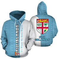 Fiji Islands All Over Zip up Hoodie Shoulder Style Unisex Blue - Polynesian Pride