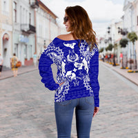 Tonga Polynesian Shoulder Sweater Map Blue - Polynesian Pride