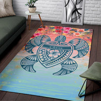 Hawaii Turtle Ohana Stary Night Hibiscus Rug - Polynesian Pride