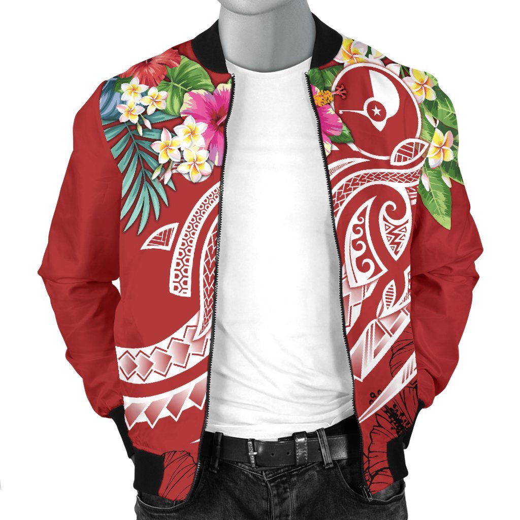 YAP Polynesian Men's Bomber Jacket - Summer Plumeria (Red) - Polynesian Pride