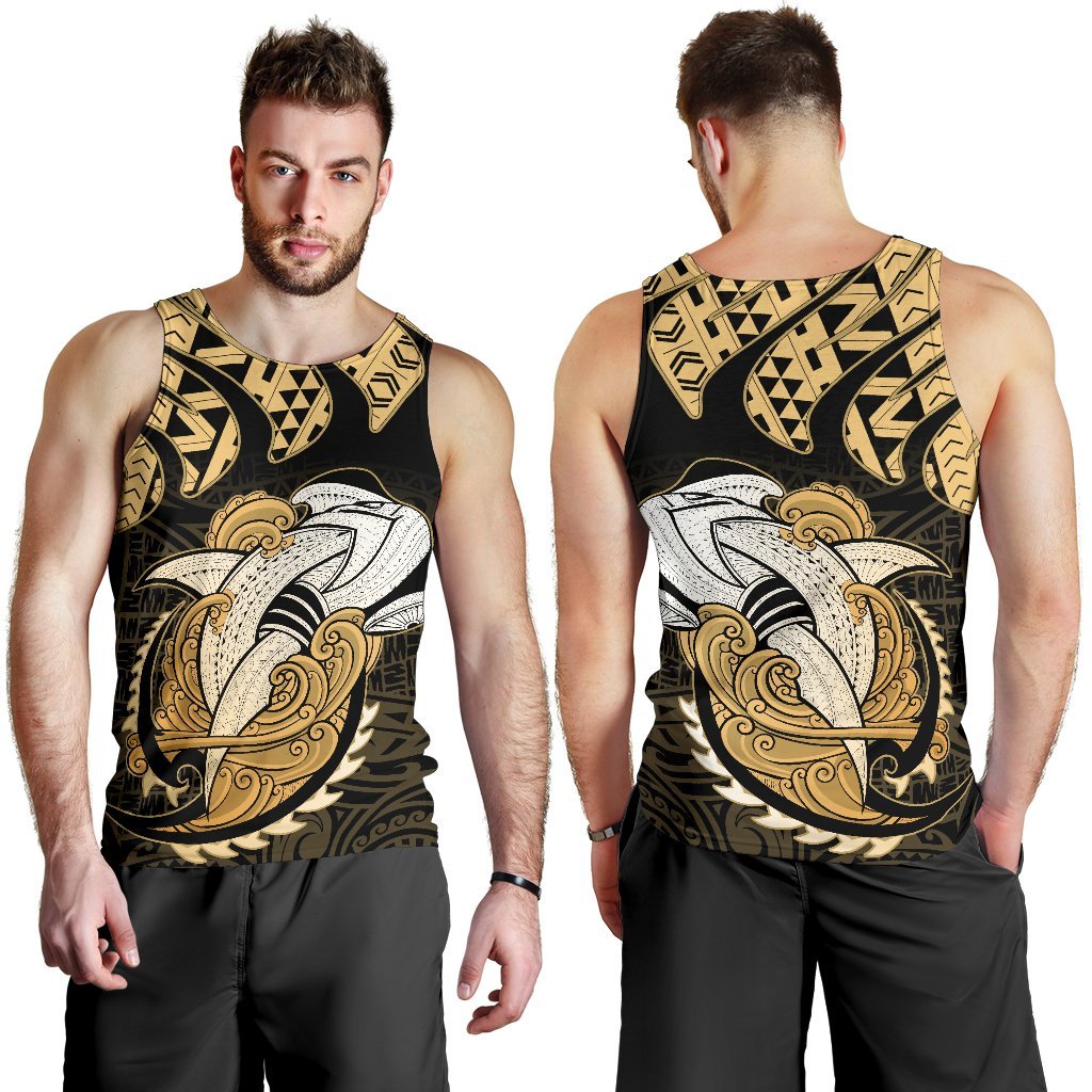 Hawaii Polynesian Aumakua Hammerhead Shark T Shirt Cloud Style Gold - Polynesian Pride