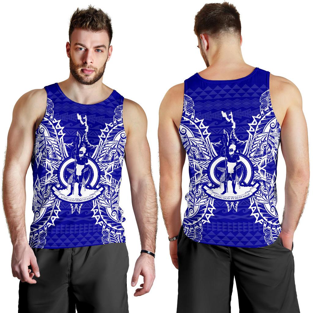 Vanuatu Polynesian Men Tank Top Map Blue - Polynesian Pride