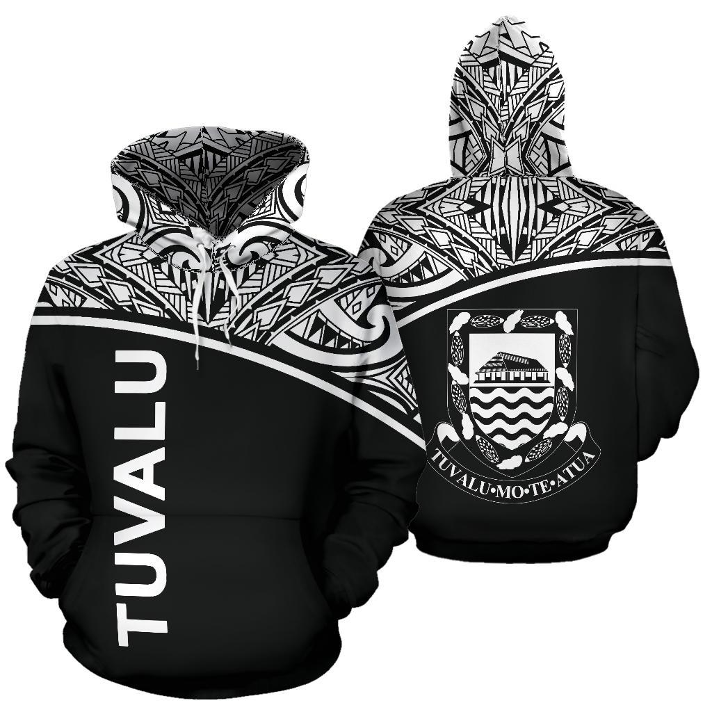 Tuvalu Polynesian Hoodie Curve Black Unisex Black - Polynesian Pride