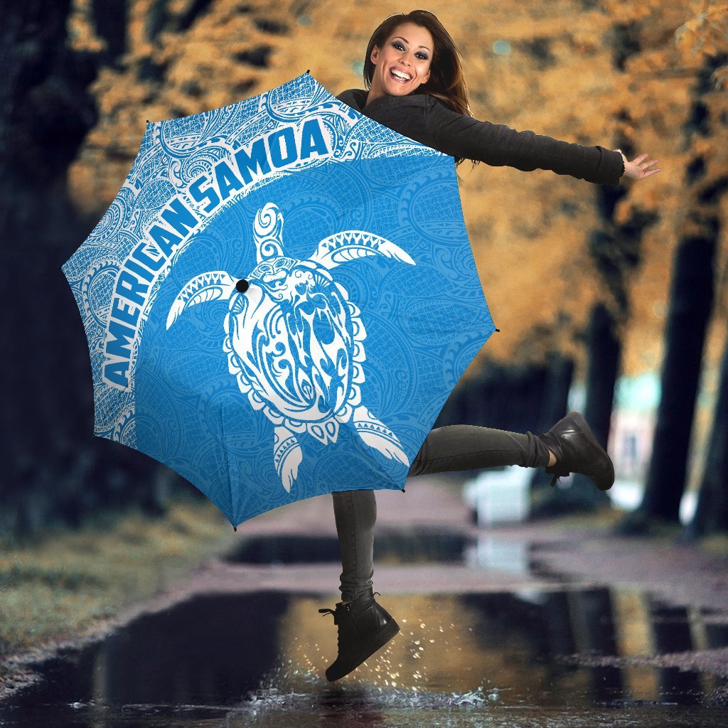 American Samoa Umbrella Turtle Mermaid Polynesian Pattern White Blue - Polynesian Pride