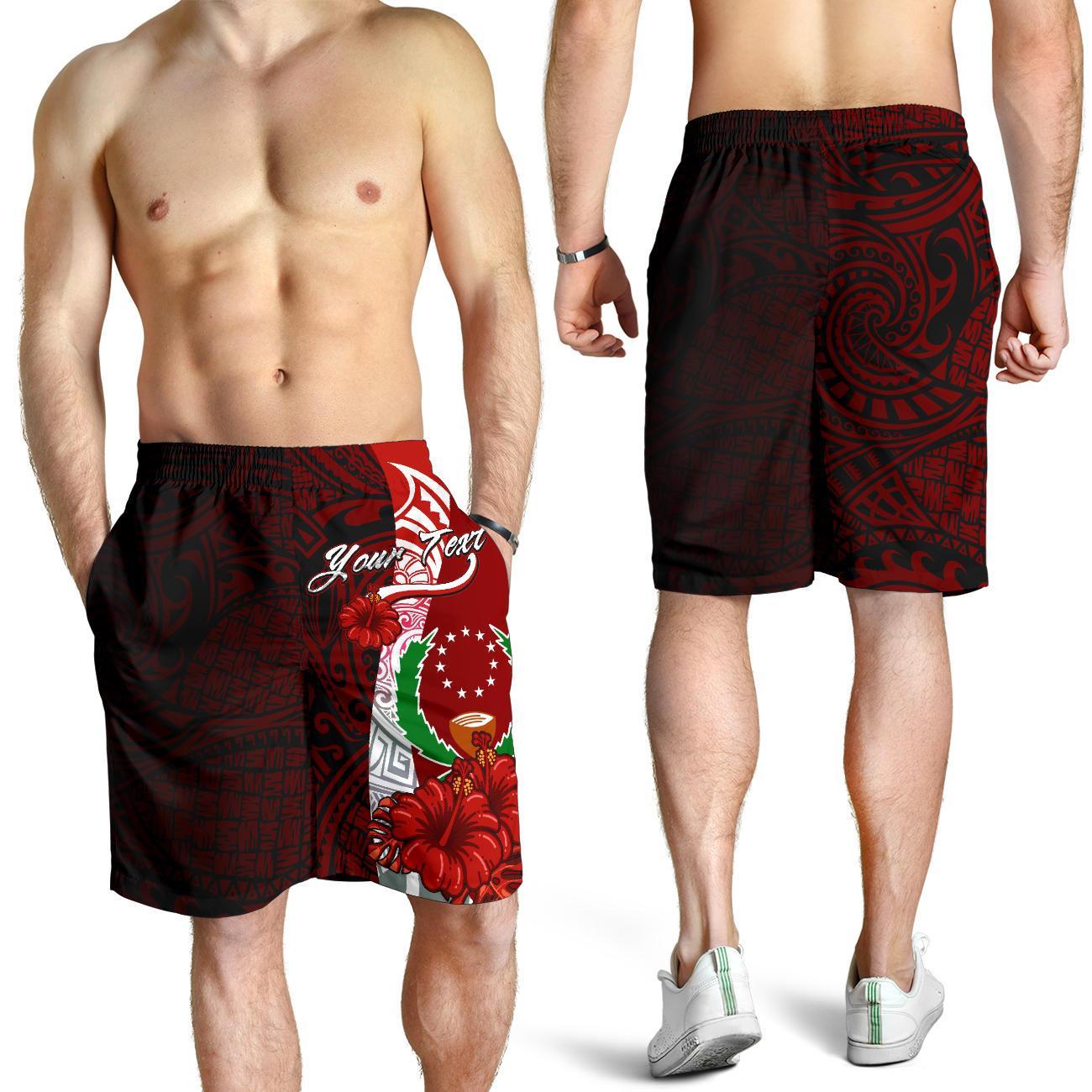 Pohnpei Micronesia Custom Personalised Men's Shorts - Coat Of Arm With Hibiscus Red - Polynesian Pride