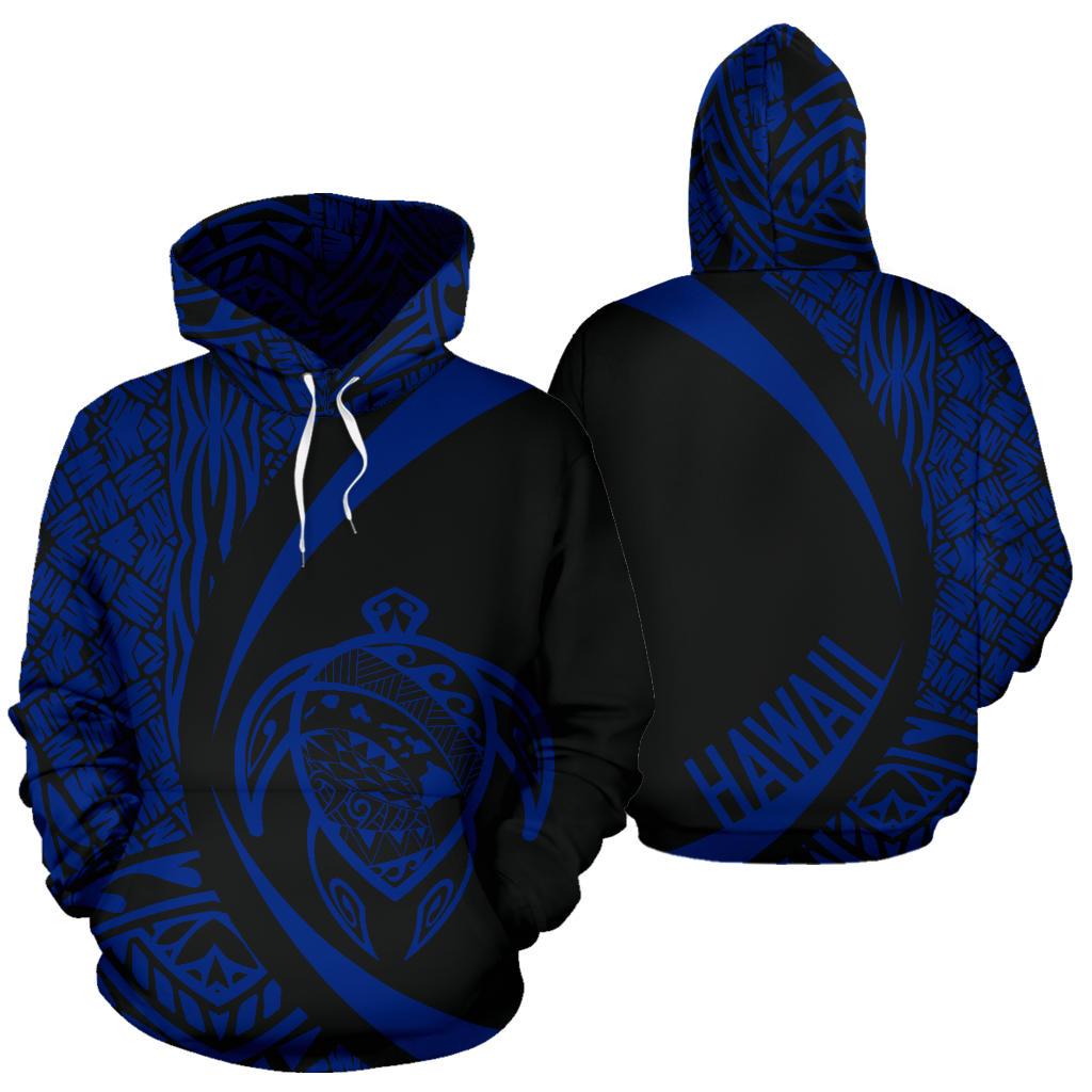 Polynesian Turtle Map of Hawaii Hoodie Blue Circle Style Unisex Blue - Polynesian Pride