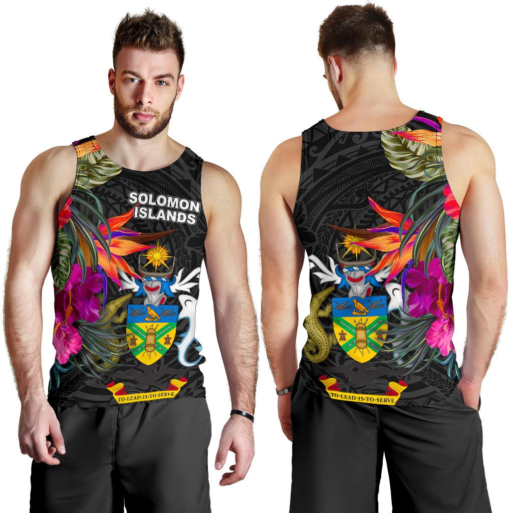 Solomon Islands Men's Tank Top - Polynesian Hibiscus Pattern Black - Polynesian Pride