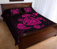 Hawaii Turtle Hibicus Map Quilt Bed Set - Pink - Polynesian Pride