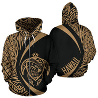 Polynesian Turtle Map of Hawaii Zip Hoodie Gold Circle Style Unisex Gold - Polynesian Pride