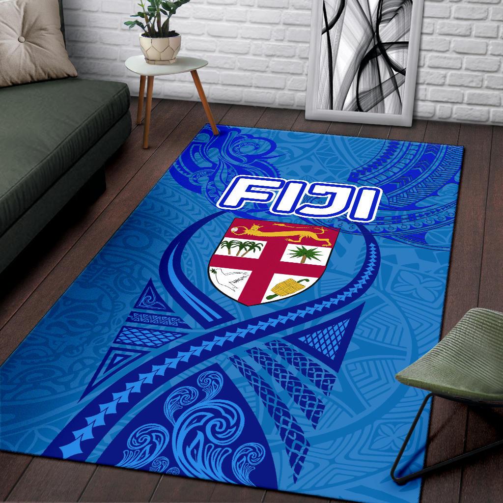Blue Area Rug Fiji Rugby Polynesian Waves Style - Polynesian Pride