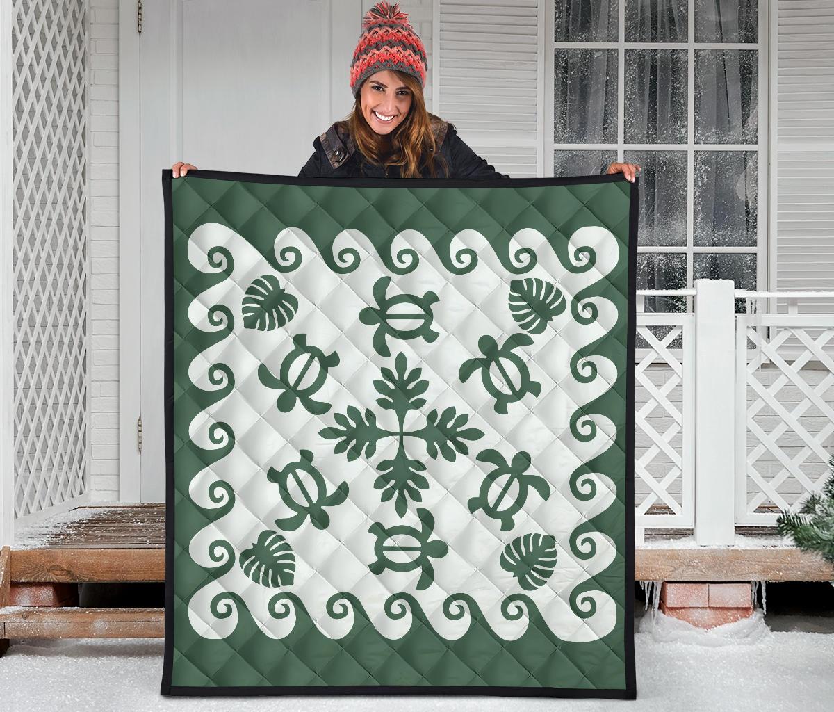 Hawaiian Premium Quilt Tropical Turtle Pattern - Green - Polynesian Pride