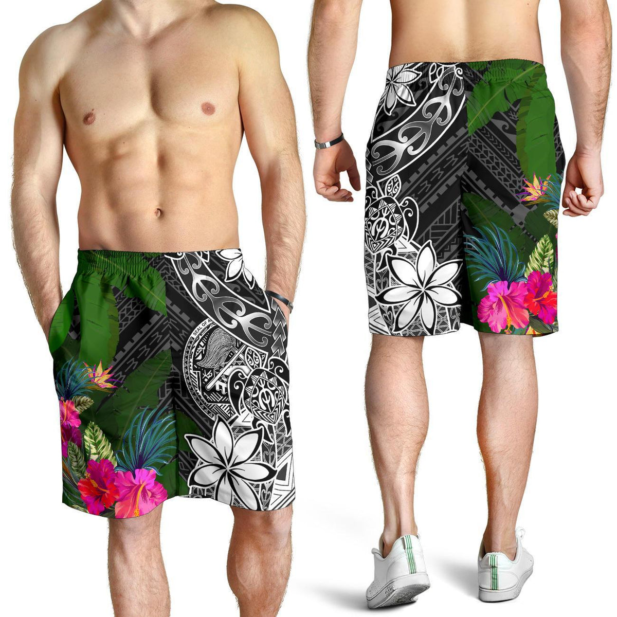 American Samoa Men Shorts - Turtle Plumeria Banana Leaf - Polynesian Pride