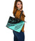 (Signature Custom) Paua Shell, Maori Silver Fern Leather Tote Bag, Turquoise - Polynesian Pride