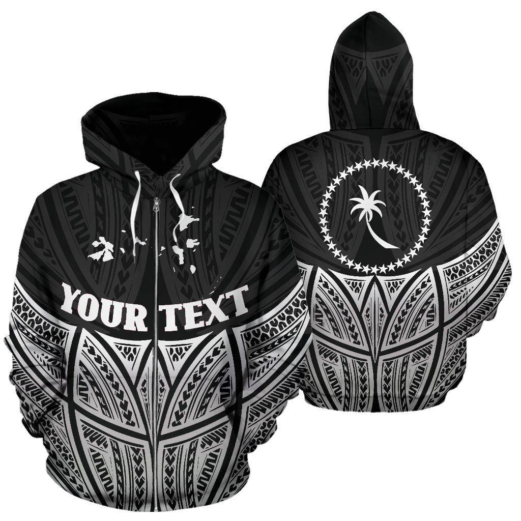 Chuuk Polynesian Custom Zip up Hoodie Black Pride Map and Seal Unisex Black - Polynesian Pride