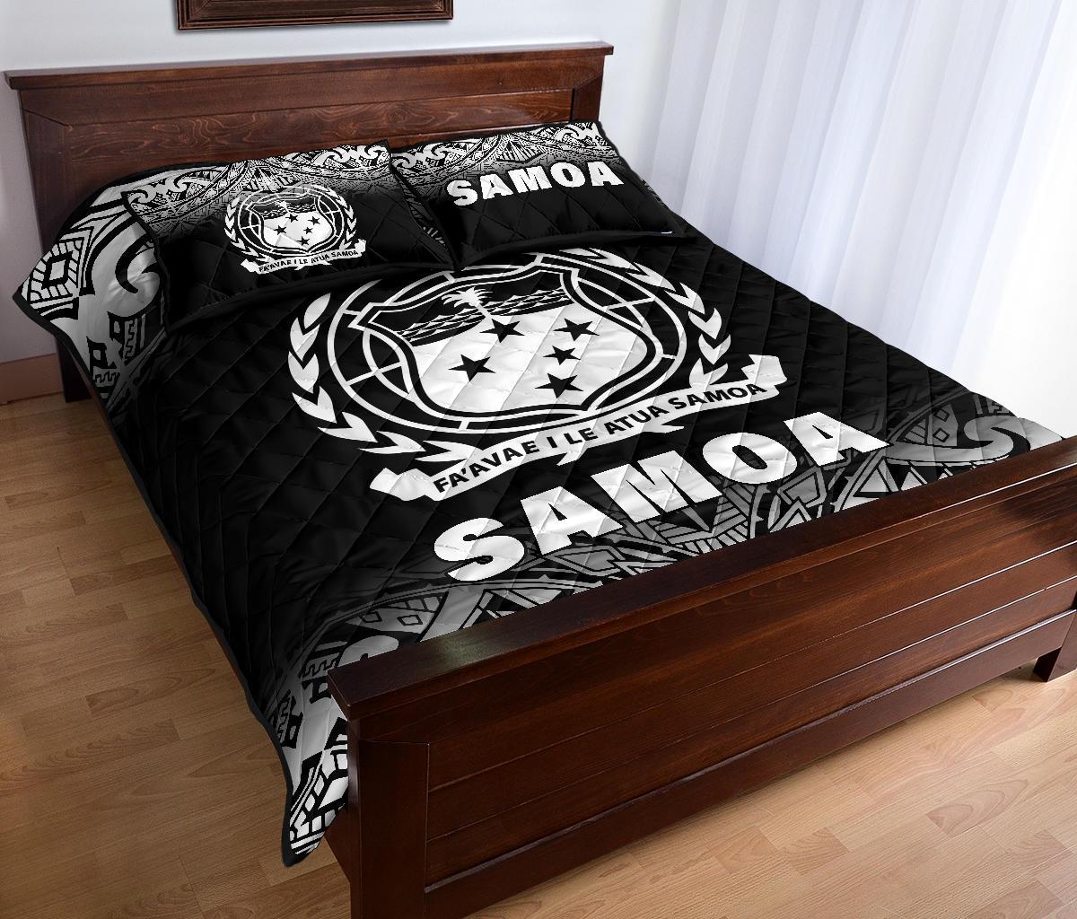 Samoa Quilt Bed Set - Samoa Coat Of Arms Polynesian Tattoo Black Fog White Version - Polynesian Pride