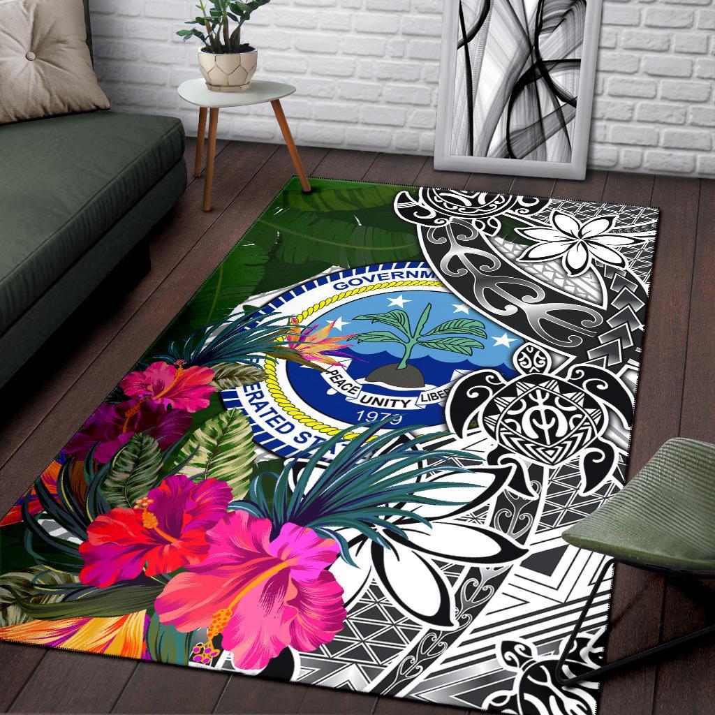 Federated States of Micronesia Area Rug White - Turtle Plumeria Banana Leaf White - Polynesian Pride