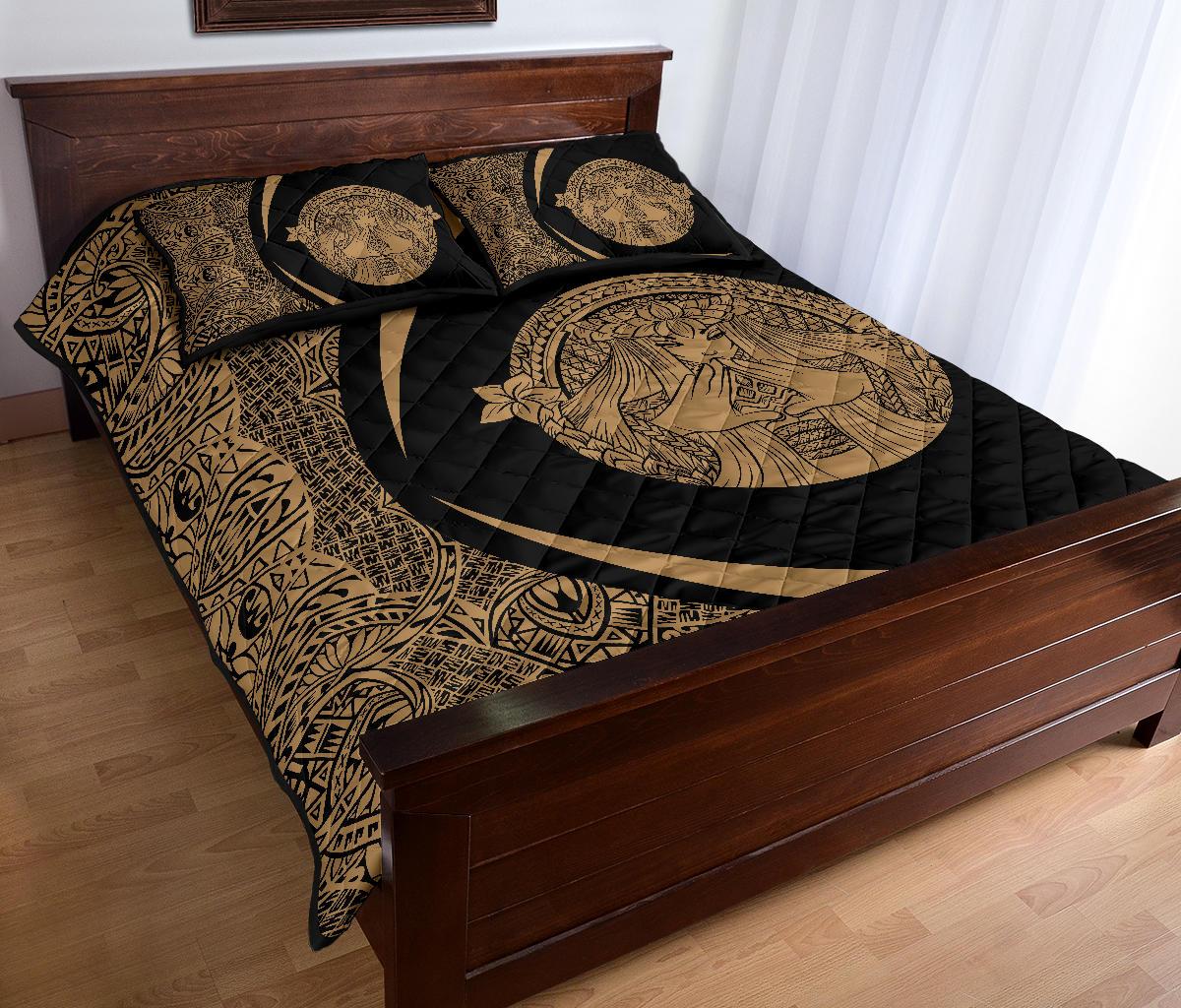 Hawaii Polynesian Pele Mauna Kea Quilt Bed Set Circle Style Gold - Polynesian Pride