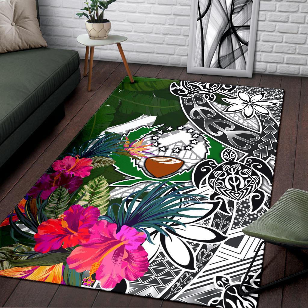 Pohnpei Area Rug White - Turtle Plumeria Banana Leaf White - Polynesian Pride