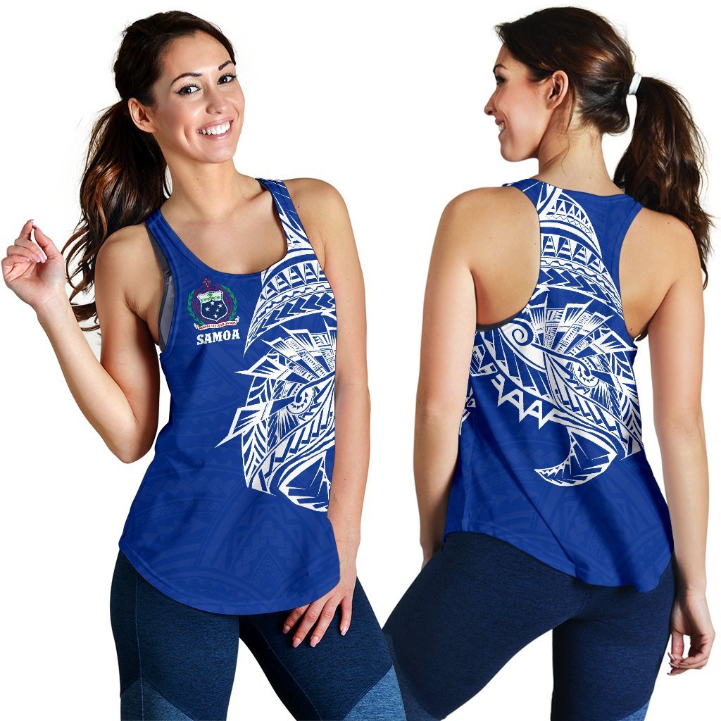 Samoa Tattoo Women's Racerback Tank Rugby Style K4 Blue - Polynesian Pride