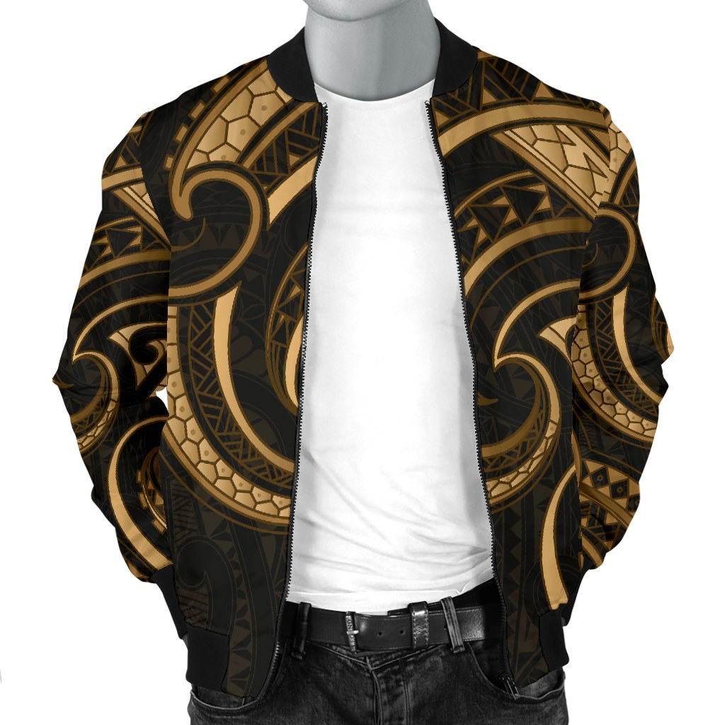 New Zealand Maori Mangopare Men Bomber Jacket Polynesian - Gold - Polynesian Pride
