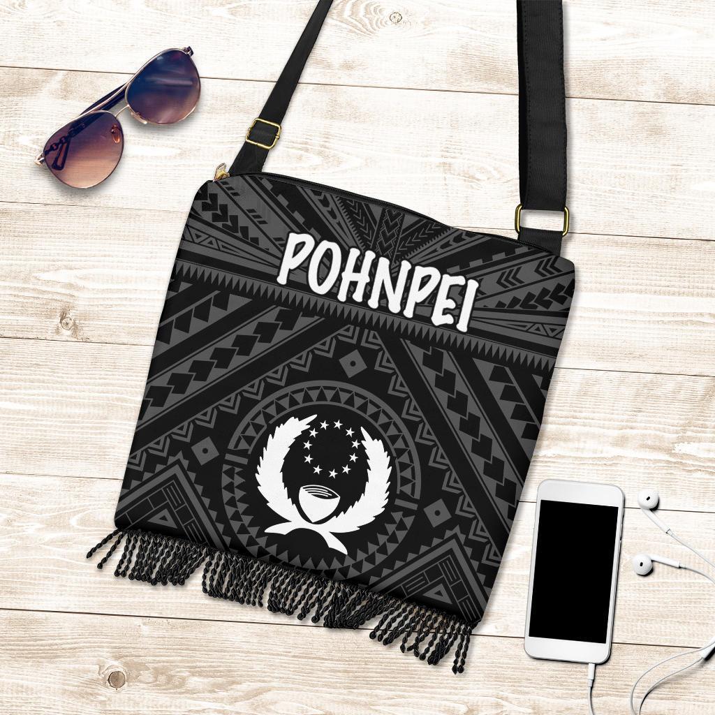 Pohnpei Boho Handbag - Pohnpei Seal With Polynesian Tattoo Style ( Black) One Style One Size Black - Polynesian Pride