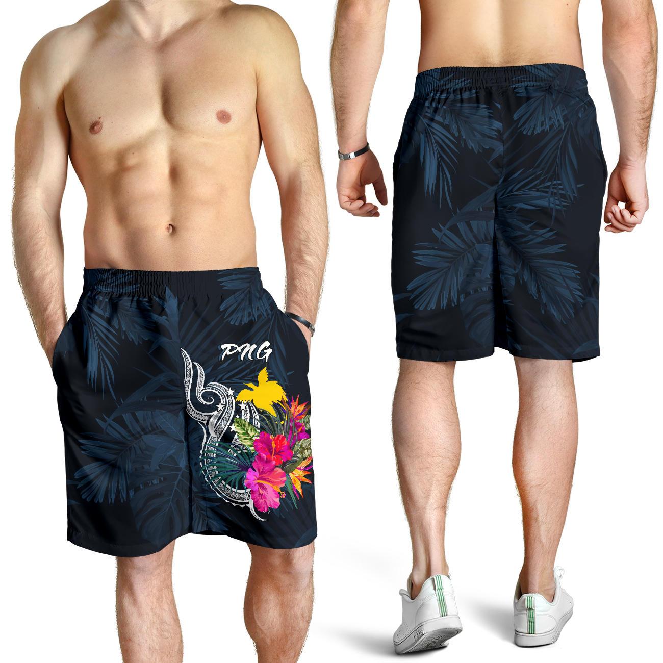 Papua New Guinea Polynesian Men's Shorts - Tropical Flower Blue - Polynesian Pride