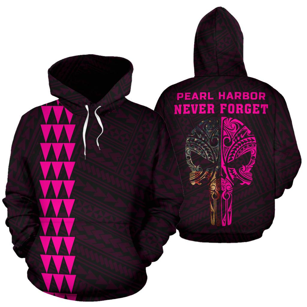 Polynesian Kakau Skull National Pearl Harbor Remembrance Day Hawaii Hoodie Pink Unisex Pink - Polynesian Pride